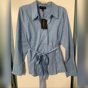 Lane Bryant size 18 blue button down white dots